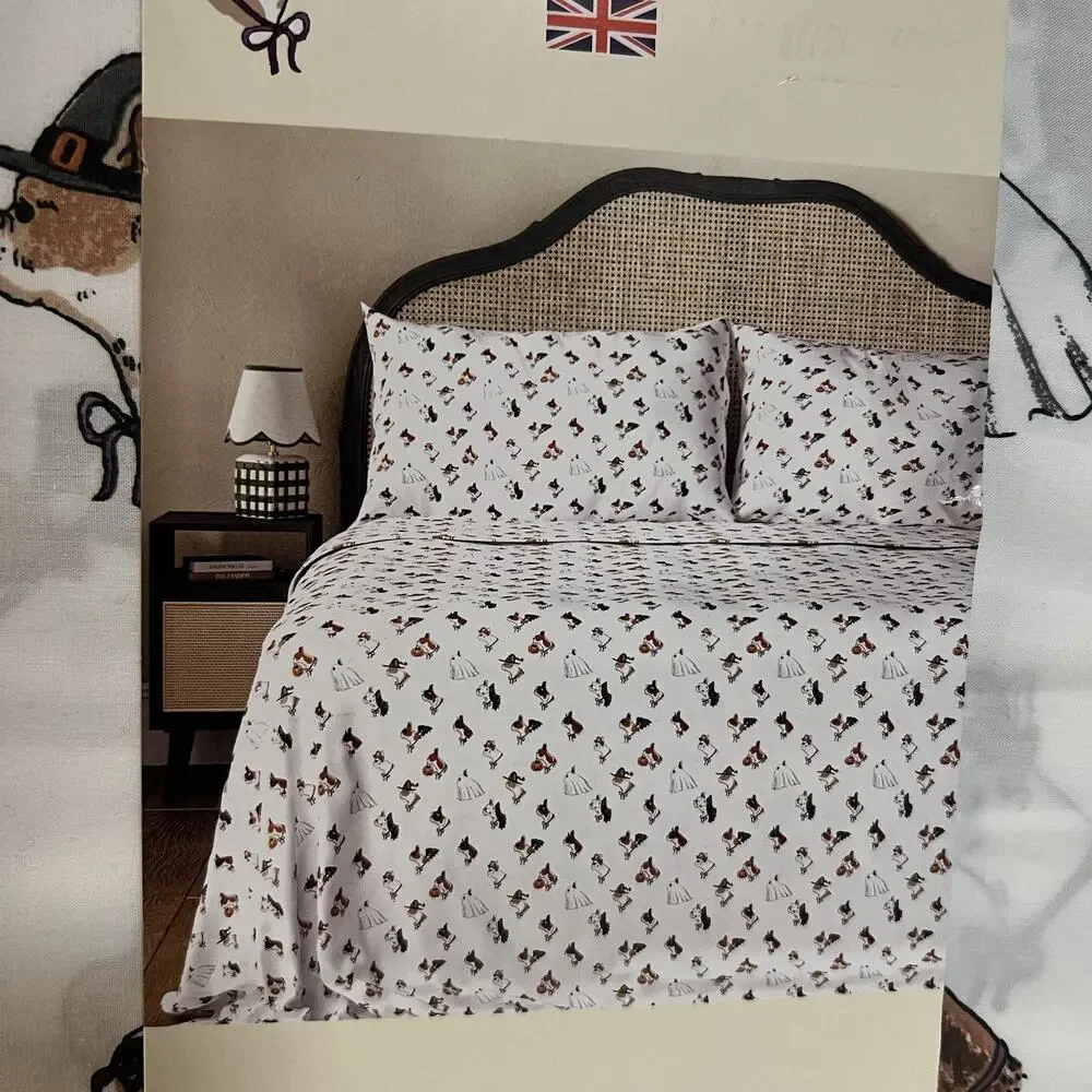 Cath Kidston Spooky Dogs Queen 4 Pc Sheet Set Halloween Costume White Percale